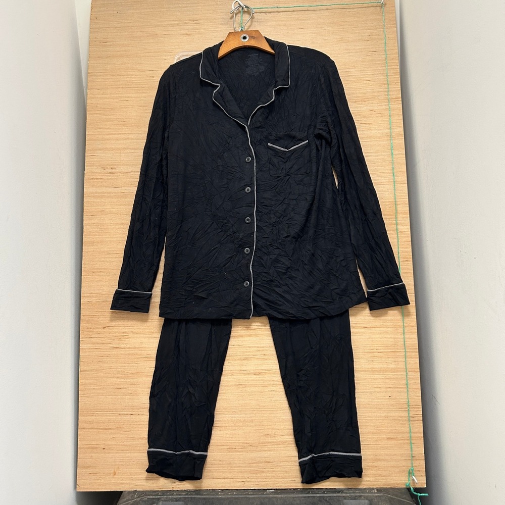 MeUndies Black MicroModal Pajama Set Long Sleeve Button Down Pants Small